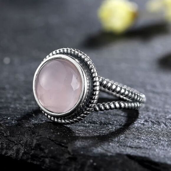 Natural Rose Quartz Sterling Silver Ring New Pale Pastel Pink - Picture 4 of 6